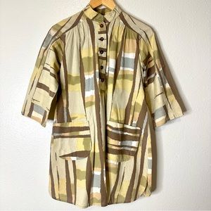 Vintage 60s MCM Geometric Watercolor Print Ultrasoft Poplin Artist Tunic Blouse
